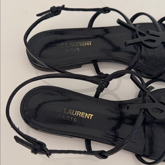 Saint Laurent Cassandra YSL Logo Black Patent Leather Sandals Size EU 38 US 8 - Picture 4 of 9